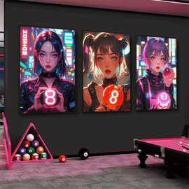 台球厅动漫挂画酒吧电竞房桌球室氛围灯二次元美女装饰画海报壁画