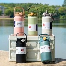 手提大容量不锈钢保温杯女生健身运动双饮吸管水壶高颜值便携杯子