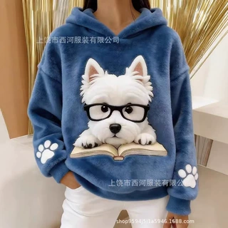 2026早秋新款跨境亚马逊独立站欧美连帽长袖印花无口袋卫衣小狗