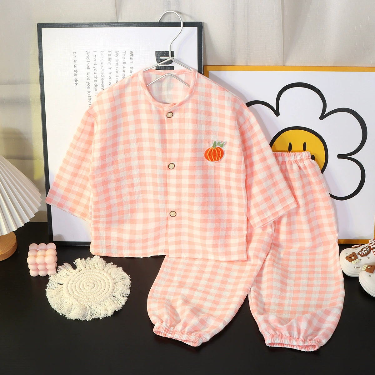 Children's Plaid Pajama Set, Unisex Summer–Autumn, Multi-Size 80–150 cm, 4 Colors