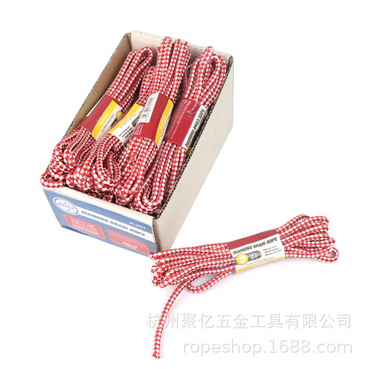 工厂直销4mm红白100%涤纶高强度绳子