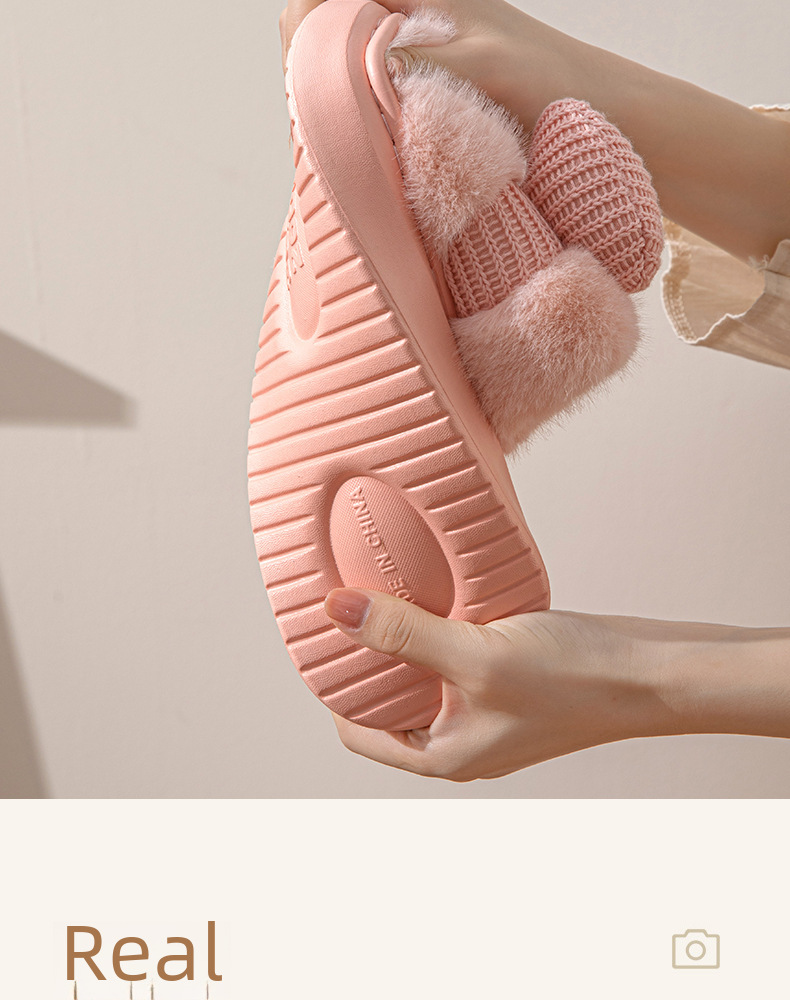Nuove pantofole di cotone per la casa autunnali e invernali da donna con fiocco, per la casa, al coperto, spesse, in peluche, calde, antiscivolo, in cotone, all'ingrosso_voghion.com