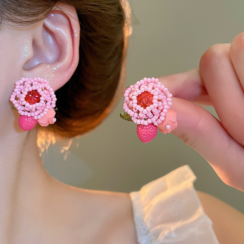 Pendientes de flores de color dopamina de verano Pendientes de todo fósforo de nicho fresco Pendientes de lujo de alta gama de moda al por mayor