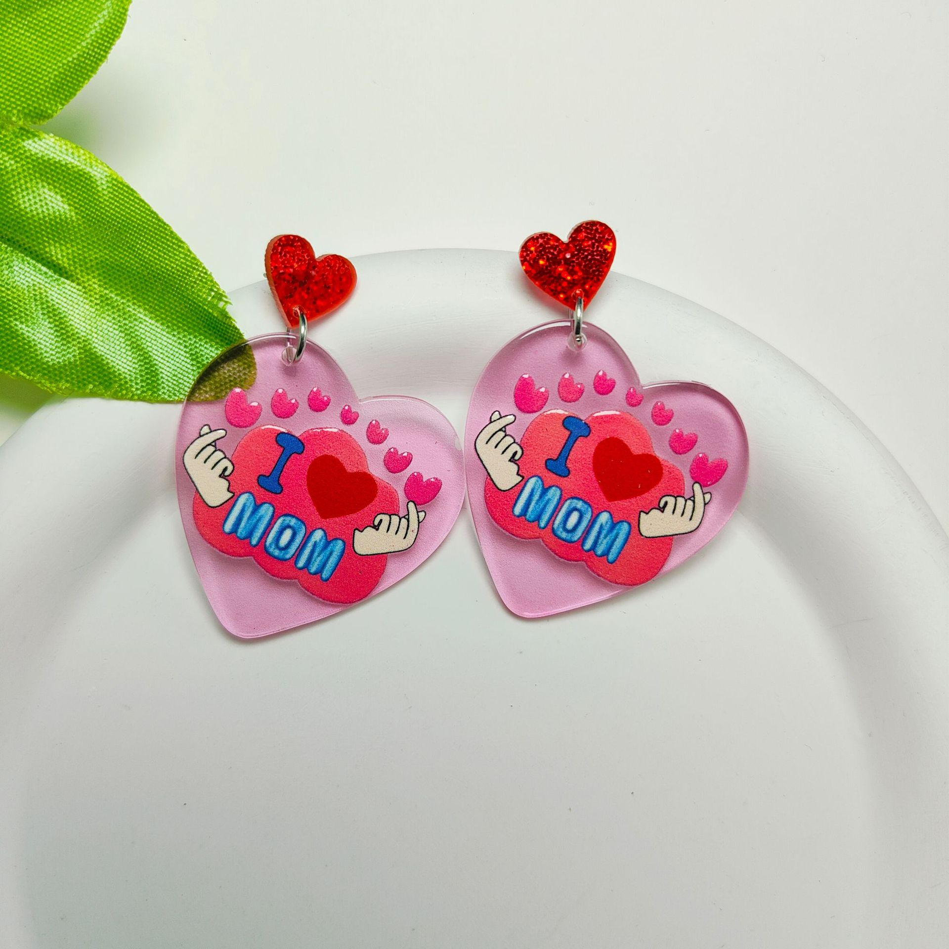 Lady Simple Style Heart Shape Arylic Printing Mother'S Day Women's Ear Hook 1 Pair display picture 2