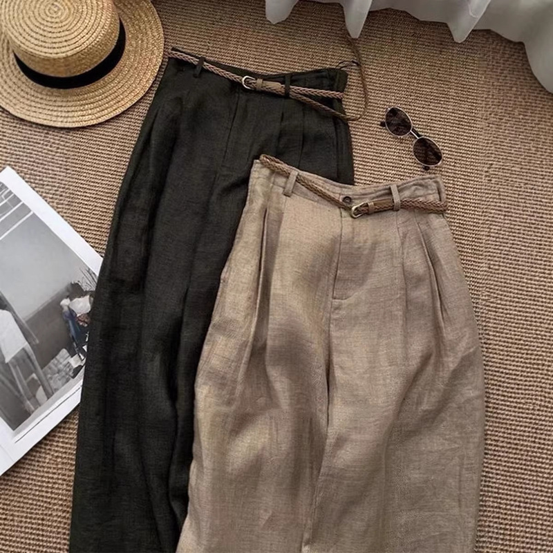 Old Money Style Khaki Linen Wide-Leg Pants for Women 2025 Summer High-Waisted Thin Slimming Relaxed Straight Casual Pants Old Money Style Khaki Linen Wide-Leg Pants for Women 2025 Summer High-Waisted Thin Slimming Relaxed Straight Casual Pants
