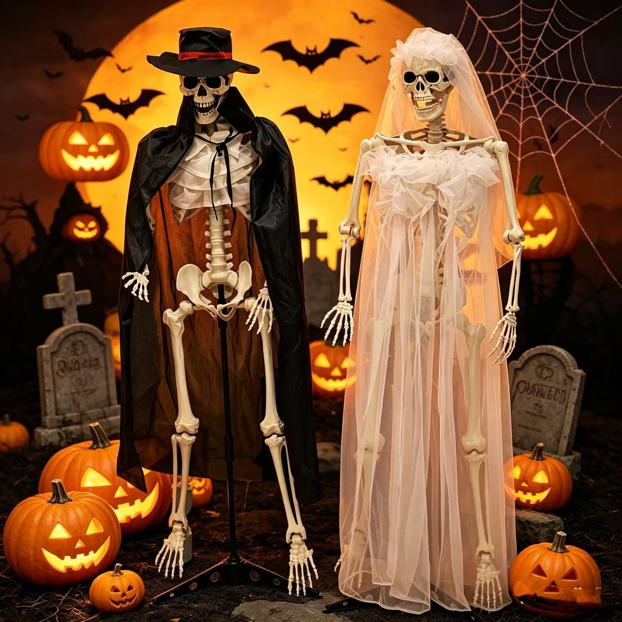 Halloween activado por voz, brillante, fantasma de terror llamado esqueleto, decoración de esqueleto, casa embrujada, accesorios de habitación secreta, novio y novia