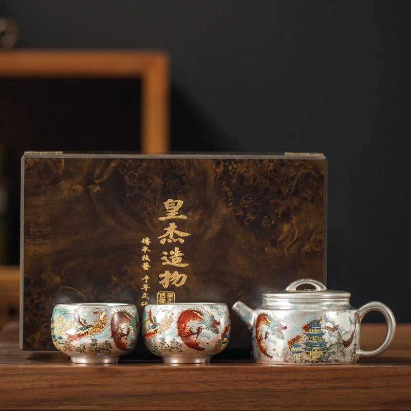 High-end tea set, tea cup, gift box, dragon and phoenix, Birthday gift