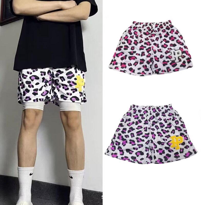 American Foreign Trade Basketball But Knee Shorts Trendy Brand Pink Leopard Print Four-point Men's Sports Quick-drying Training Pants for Summer