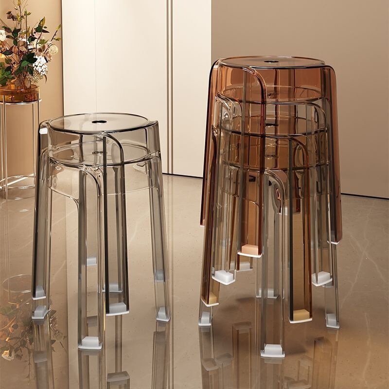 Dining Chairs for Home Use, Thickened Plastic High Round Stools, Stackable Dining Table High Stools, Spare Stacking Acrylic Transparent Stools