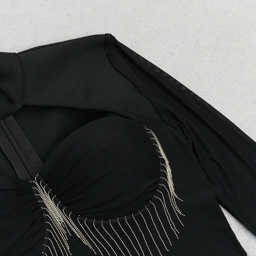 Dress Sexy Tube Top Stitching Mesh Back Slit Slim Fit Long Sleeved Dress