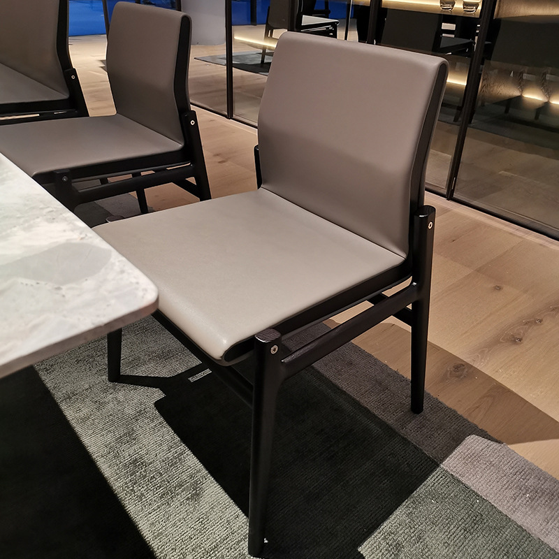 Nordic genuine leather dining chair, Italian minimalist solid wood back chair for home, hotel model room, caf&eacute;, leisure chair