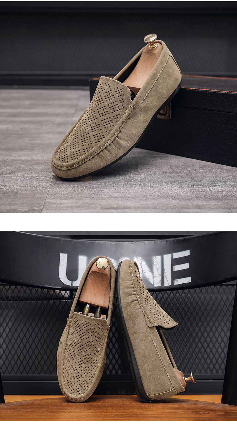 Permeable hollow casual trend men's shoes a slip-on low-help foot loafers_voghion.com