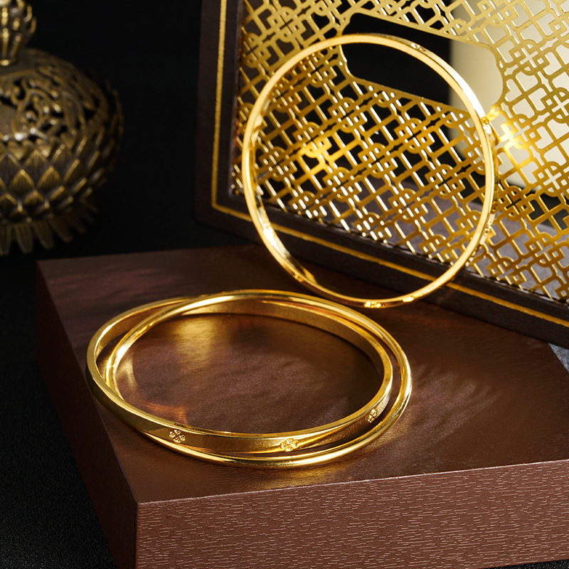 Brazalete de cuatro hojas de oro vietnamita de cinco flores de mujer doble anillo no se desvanece de alta calidad joyería de aleación de cobre brazalete de simulación