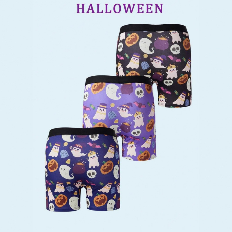 Halloween Pumpkin Ghost 3D Print Men's Mid-Waist Slim-Fit Mid-Long Boxer Panties Skin-Friendly Four-Corner Tight Pants Halloween Pumpkin Ghost 3D Print Men's Mid-Waist Slim-Fit Mid-Long Boxer Panties Skin-Friendly Four-Corner Tight Pants