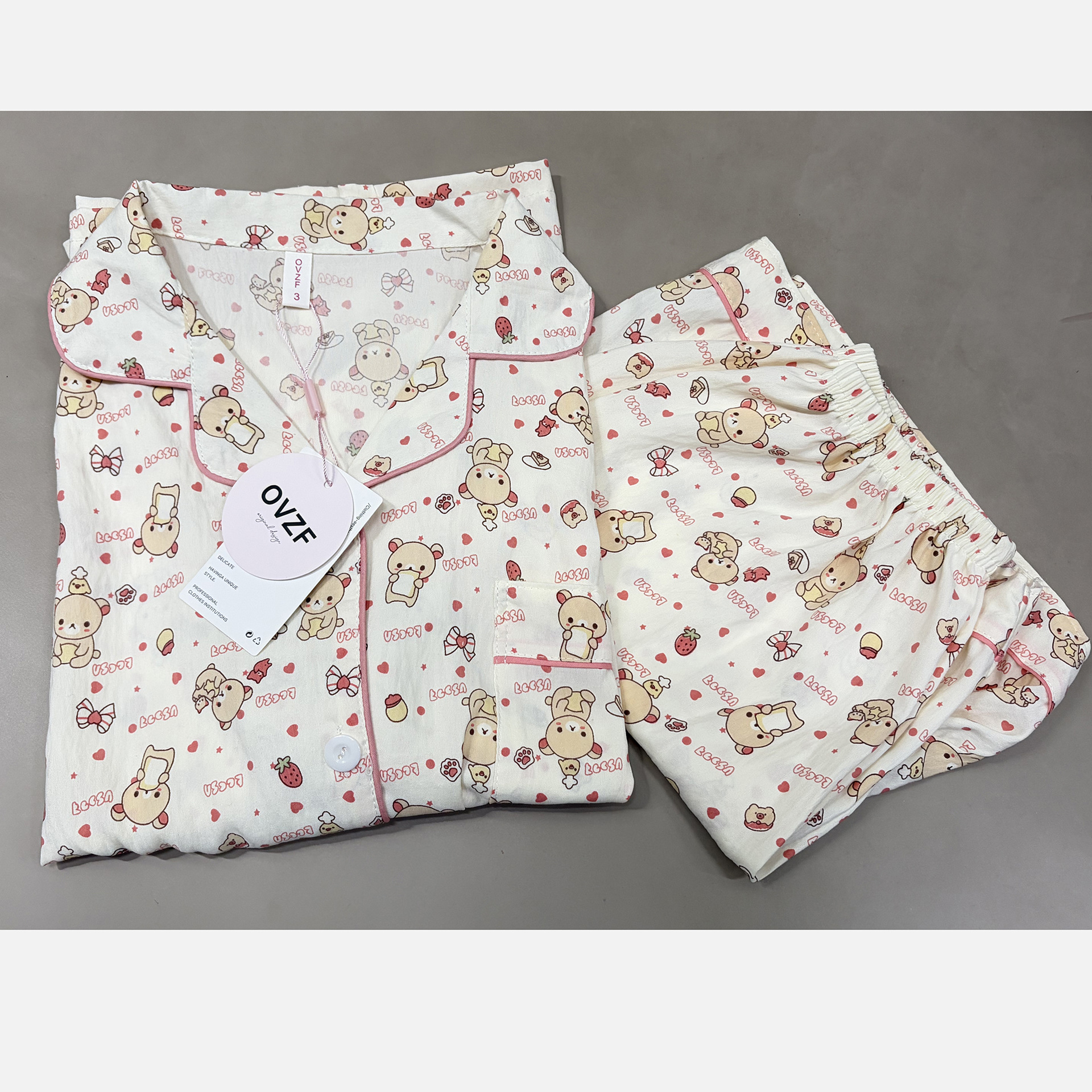 Nube de algodón pijama de oso impresión de mangas cortas pantalones cortos de dos piezas de verano nueva pareja de dormitorio de estudiantes ropa para el hogar