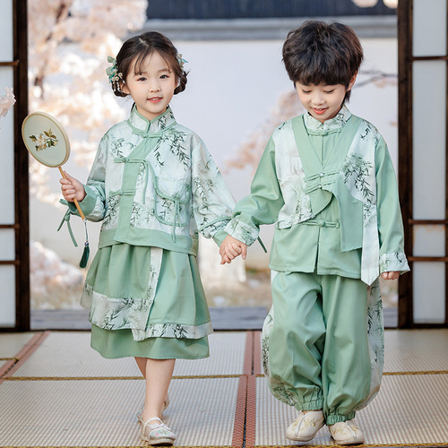 Children's Hanfu Performance Clothing Spring Girls Chinese Style Super Fairy Ink Ancient Costume Set Boys Retro Tang Suit Two Piece Set 