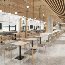 新中式浅木色靠墙软包卡座沙发 奶茶店餐饮方桌餐椅组合源头批发