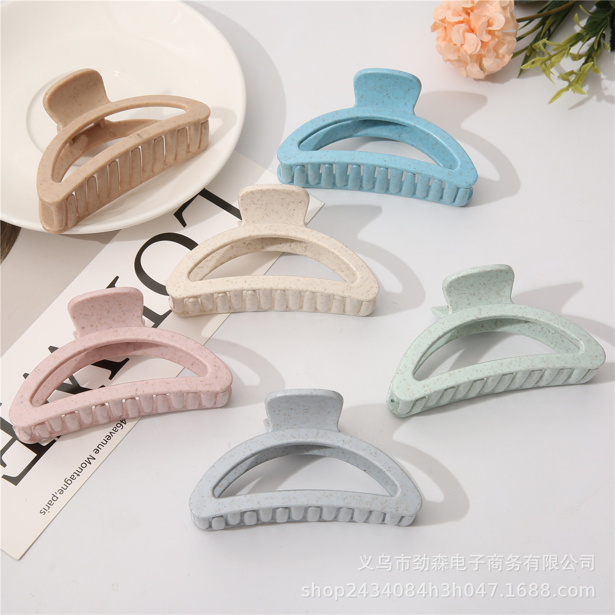 Venta caliente transfronteriza paja de trigo Morandi grab clip arco hueco cabeza de tiburón clip material degradable horquilla