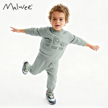 跨境malwee男童卫衣套装秋冬新款欧美中小童帅气圆领长袖两件套