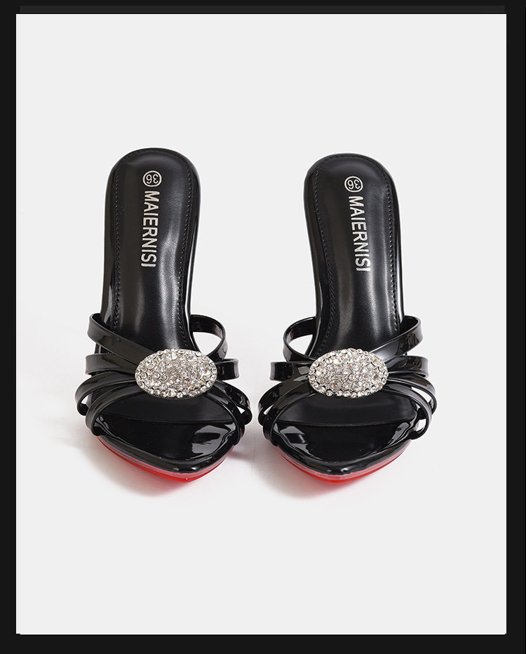 Giày sandal nữ quai mảnh đính đá pha lê trong suốt, gót nhọn siêu cao, phong cách Pháp cổ điển — Màu be, Màu bạc, Màu trắng, Màu tím chi tiết 17