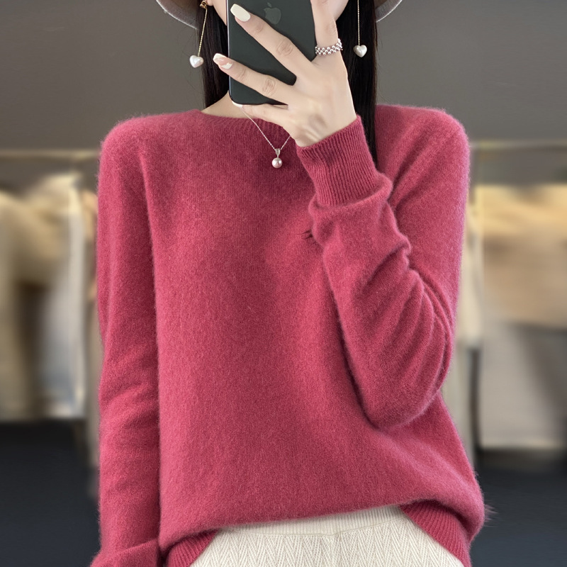 一线成衣v领针织衫女套头打底纯羊毛衫秋冬长袖毛衣短款上衣|undefined