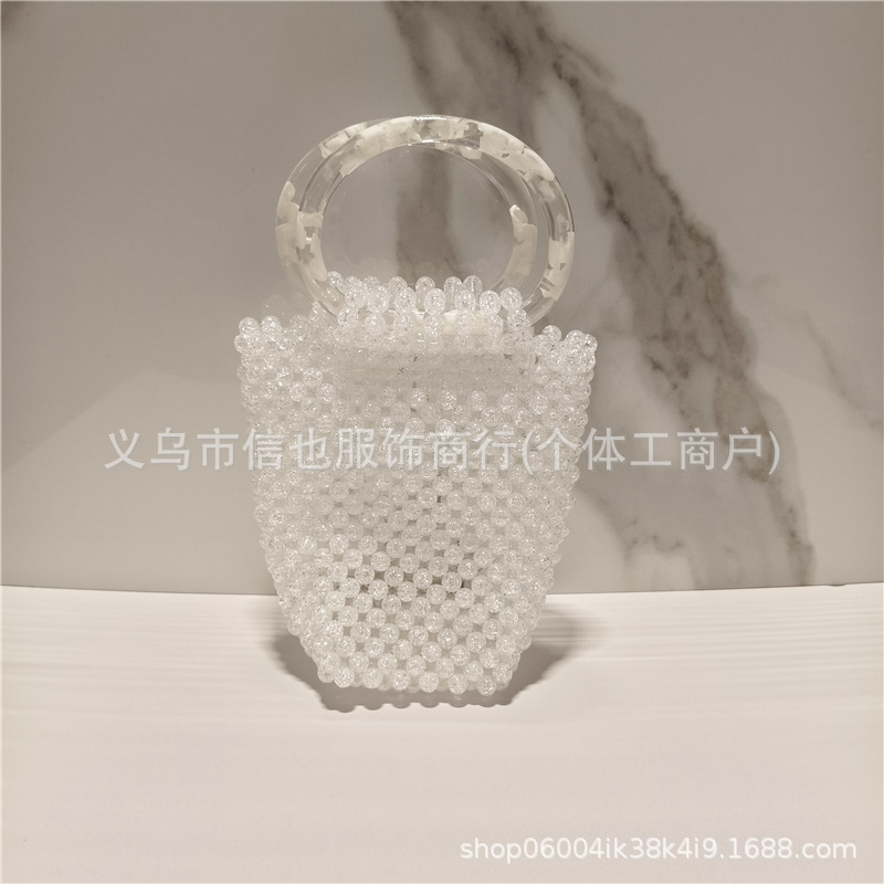 小众设计包包2025新款手工编织亚克力玳瑁色手提复古串珠手提桶包