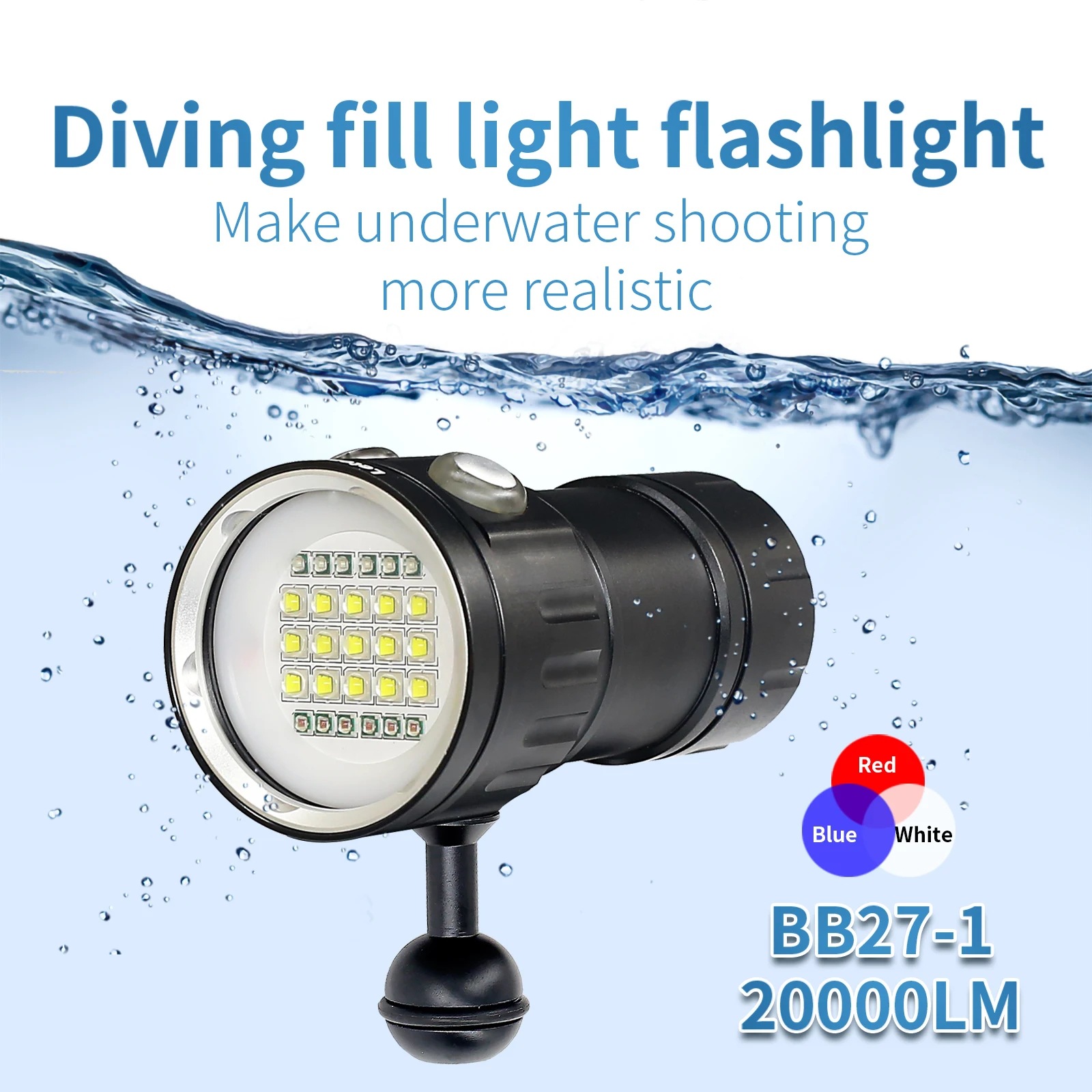 High-Power Professional Underwater 27 Led Photography Light High-Brightness Light 20000 Lumens Diving Flashlight 100m Waterproof