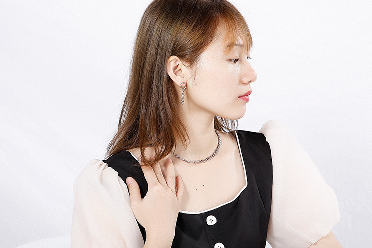 simple circle thick chain titanium earrings necklace chain set wholesale nihaojewelry