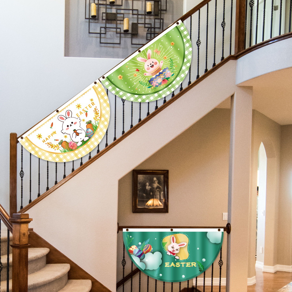 Cruz-frontera nueva bandera de ventilador de Pascua decoraciones de la cerca al aire libre creativo impreso dibujos animados semicírculo bandera