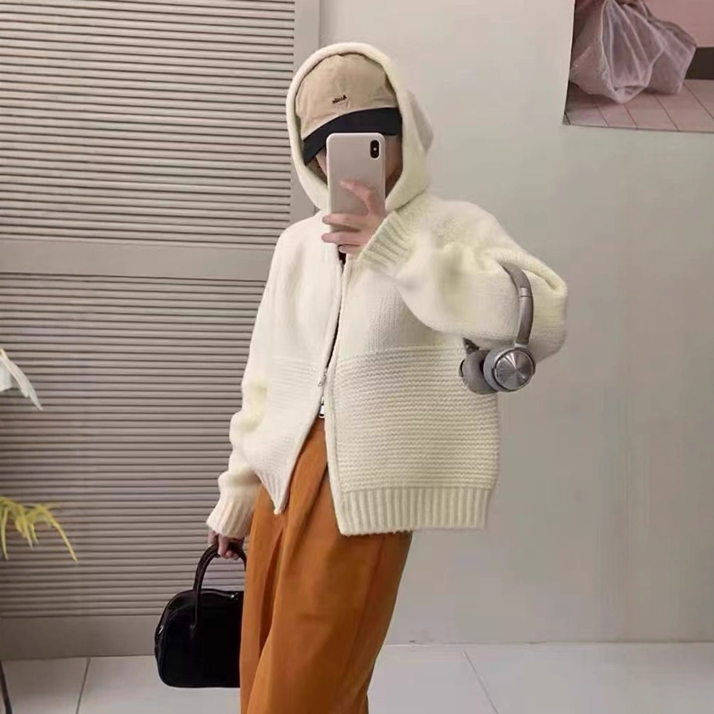 韩系连帽针织开衫女2025秋冬新款宽松显瘦软糯毛衣外套小个子上衣