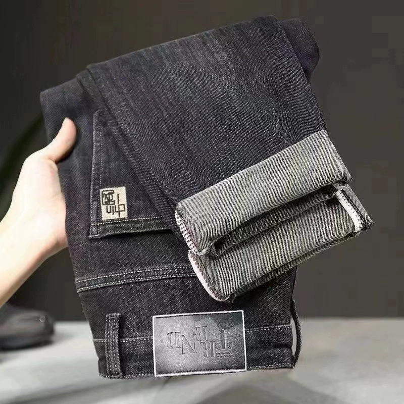 Loose straight jeans, demi‑season wear‑resistant trousers, non‑fleece and fleece options, sizes 28–38