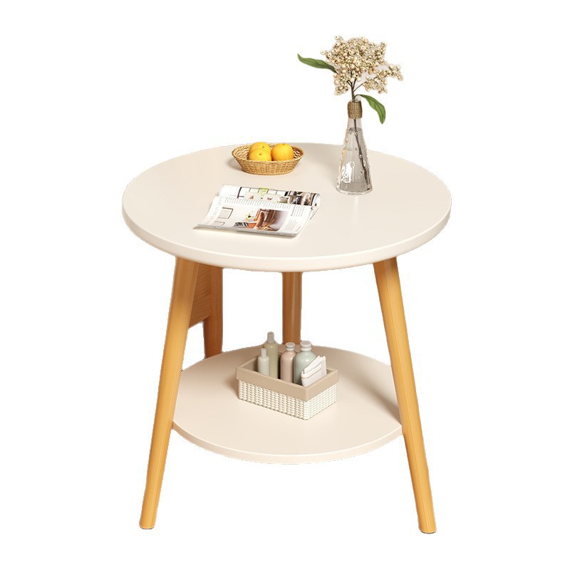 Mesa de cabecera de doble capa mesa de té pequeña casa de alquiler al lado de la casa balcón pequeña mesa de té estante de almacenamiento doméstico estante de almacenamiento de dormitorio