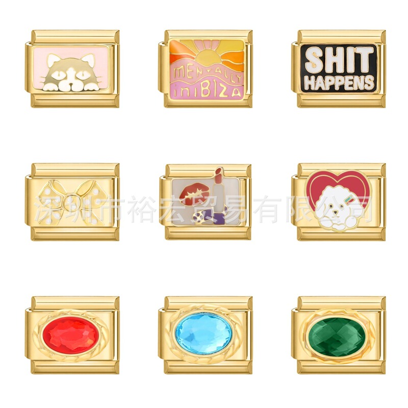 Cross-border hot 9MM single section combination module cute pattern stainless steel bracelet DIY bracelet can be stitched