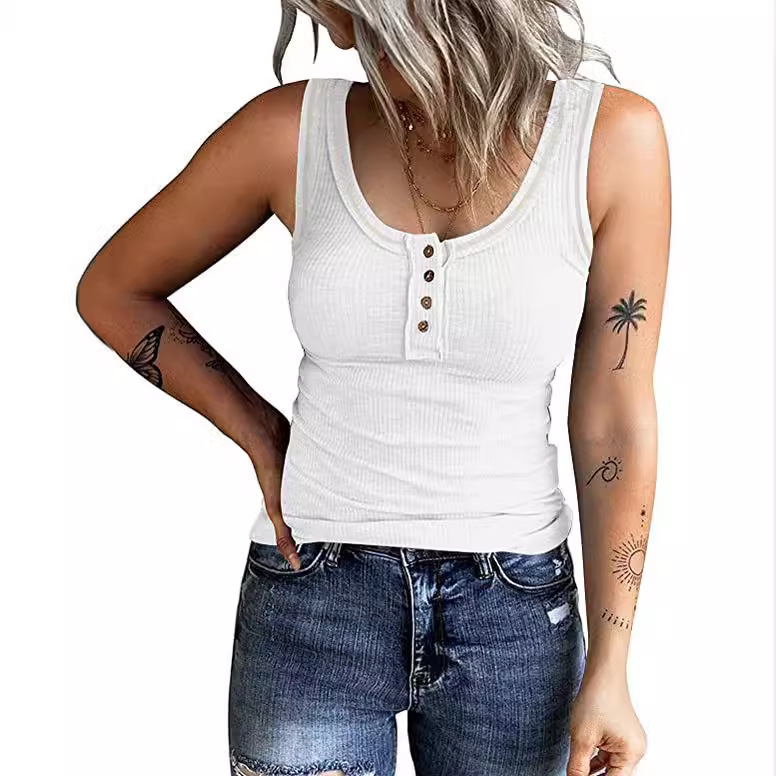 2022 Amazon desea otoño nuevo europeo y americano transfronterizo Botón de las mujeres chaleco color cuello en V manga larga Camiseta top image 4