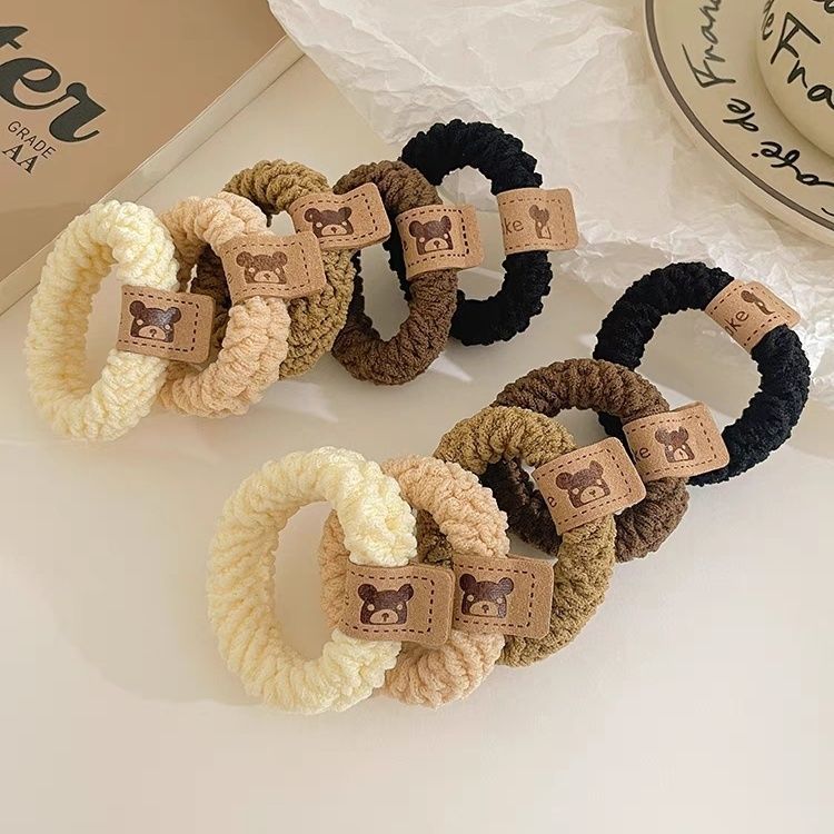 Elegante y lindo oso grueso cabeza cuerda de correa elástica alta mujer cabello nuevo cabello de galletas de cola de caballo alta cuerda de cabello