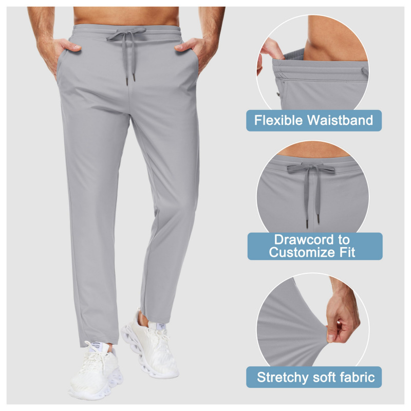 Cross-Border Men's New Zipper Pocket Outdoor Running Golf Sports Pants Loose Casual Straight Suit Trousers