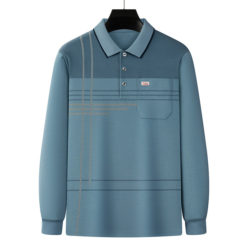 Papá de manga larga camiseta de los hombres de primavera y otoño casual polo camisa superior de algodón de la solapa fábrica de ropa al por mayor