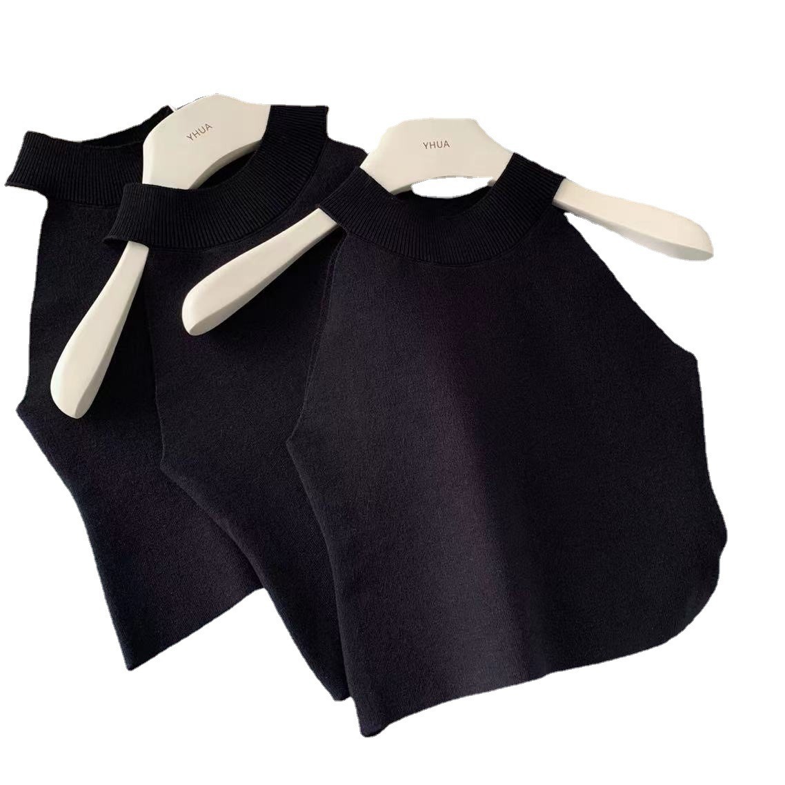 Verano de las niñas nuevo Chaleco Corto Negro estilo coreano slim fit Halter de los niños medianos y grandes color sólido a juego moda