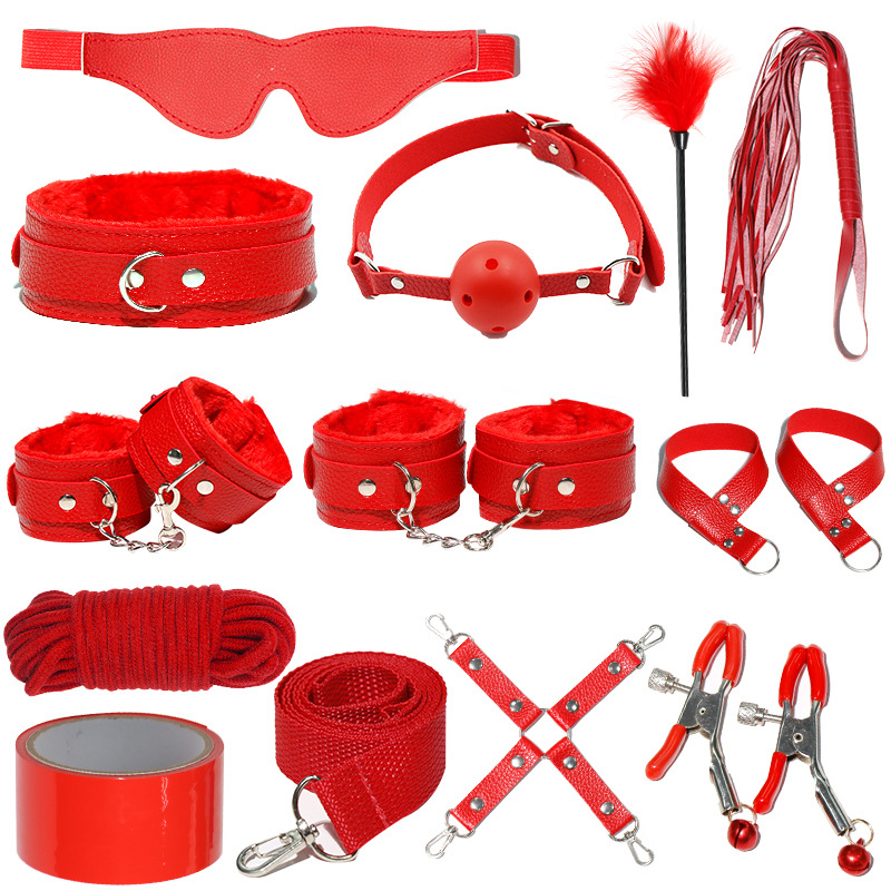 Juego de accesorios Jiuai SM incluido con esposas, látigo de cuero, tapón anal, suministros divertidos para habitaciones de parejas adultas, herramientas de juego sexual