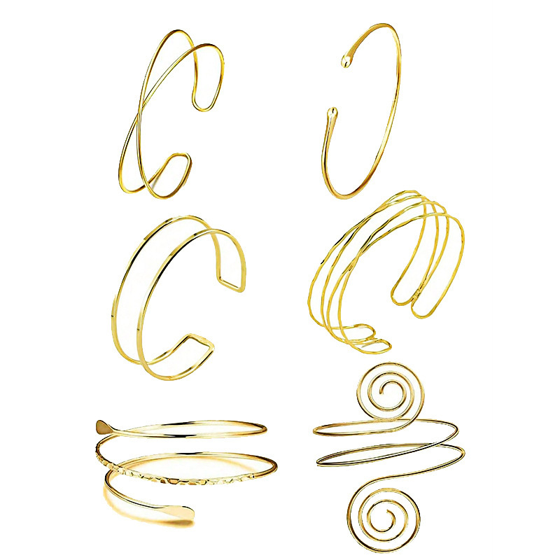 Amazon hot sale for six-piece simple metal armband upper arm opening adjustable bracelet cross-border wholesale