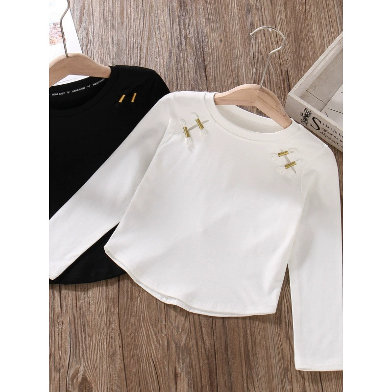 Новая китайская рубашка для девочек Весенний и осенний национальный ветер пуговицы футболка с длинными рукавами тонкая, высокая талия, детская хлопчатобумажная белая нижняя рубашка