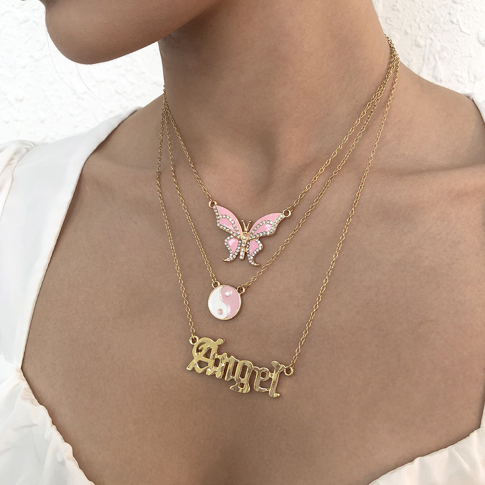 Wholesale Jewelry Multi-layer Butterfly Gossip Letter Pendant Necklace Nihaojewelry display picture 3