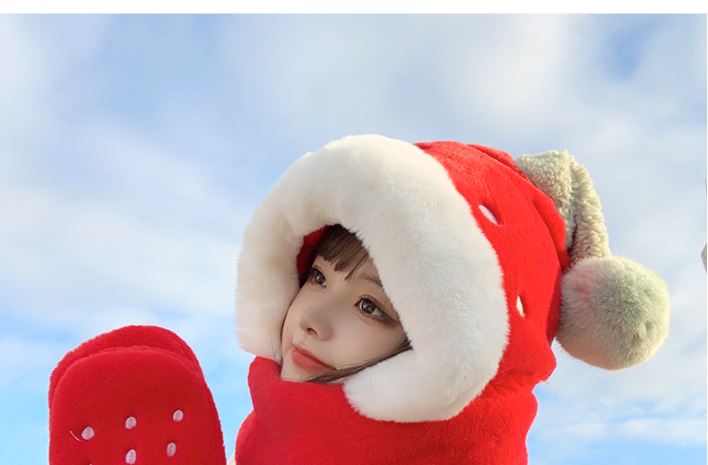 Cappello di Natale per bambini, dolce e carino, sciarpa e guanto di peluche alla fragola, in un unico pezzo, peluche invernale, addensamento caldo tre_voghion.com