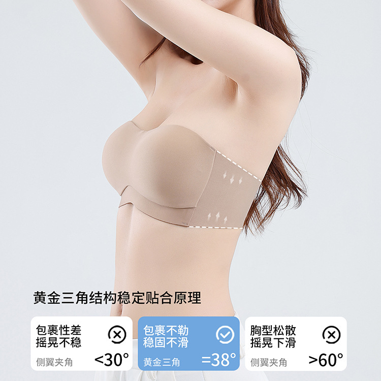 简约无痕光面无肩带内衣女防滑聚拢小胸隐形无痕抹胸裹胸文胸罩