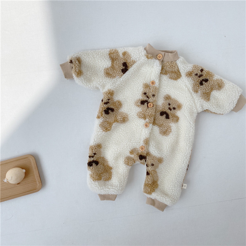 Bebé oso algodón mameluco Bebé Ropa de invierno Bebé mono bebé suéter forrado de lana engrosada ropa de excursión caliente