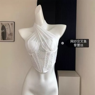 American Korean Style Design Fishbone Lace Bra Halterneck Backless Multi-Wear Sexy Vest Tube Top Short Style Trendy Women