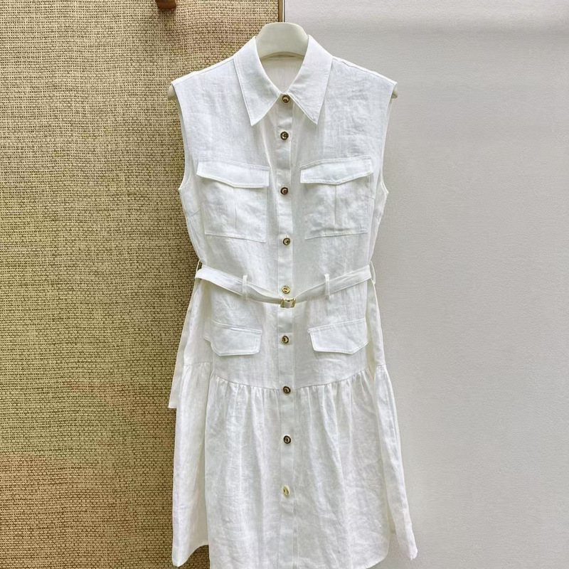 26 Early Spring New French Style Elegant Sleeveless Double Pocket Linen Shirt Dress for Women, Waist-Cinching, Fashionable, Slimming, and Stylish 26 Early Spring New French Style Elegant Sleeveless Double Pocket Linen Shirt Dress for Women, Waist-Cinching, Fashionable, Slimming, and Stylish