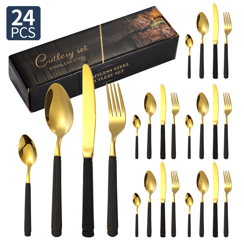 Columna romana vajilla de acero inoxidable cuchillo, tenedor y cuchara juego de 24 piezas hotel restaurante bistec cuchillo, tenedor y cuchara vajilla occidental cuchillo y tenedor