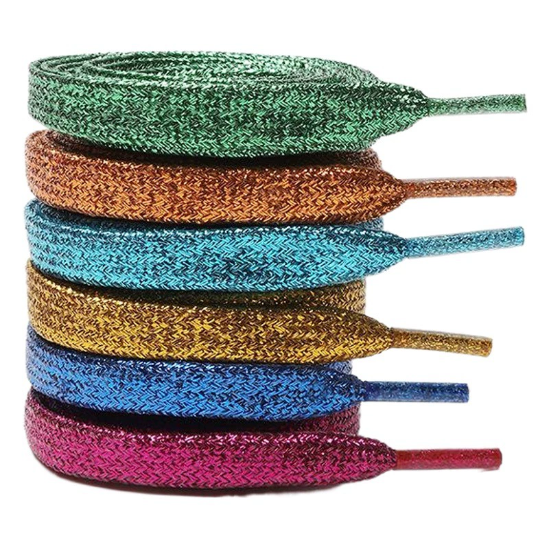 "Золотой и серебряный шелк" Перламутровые яркие цветные шнурки из полиэстера на плоской подошве, адаптируемая обувь для досок, парусиновая обувь, кроссовки, брючный ремешок