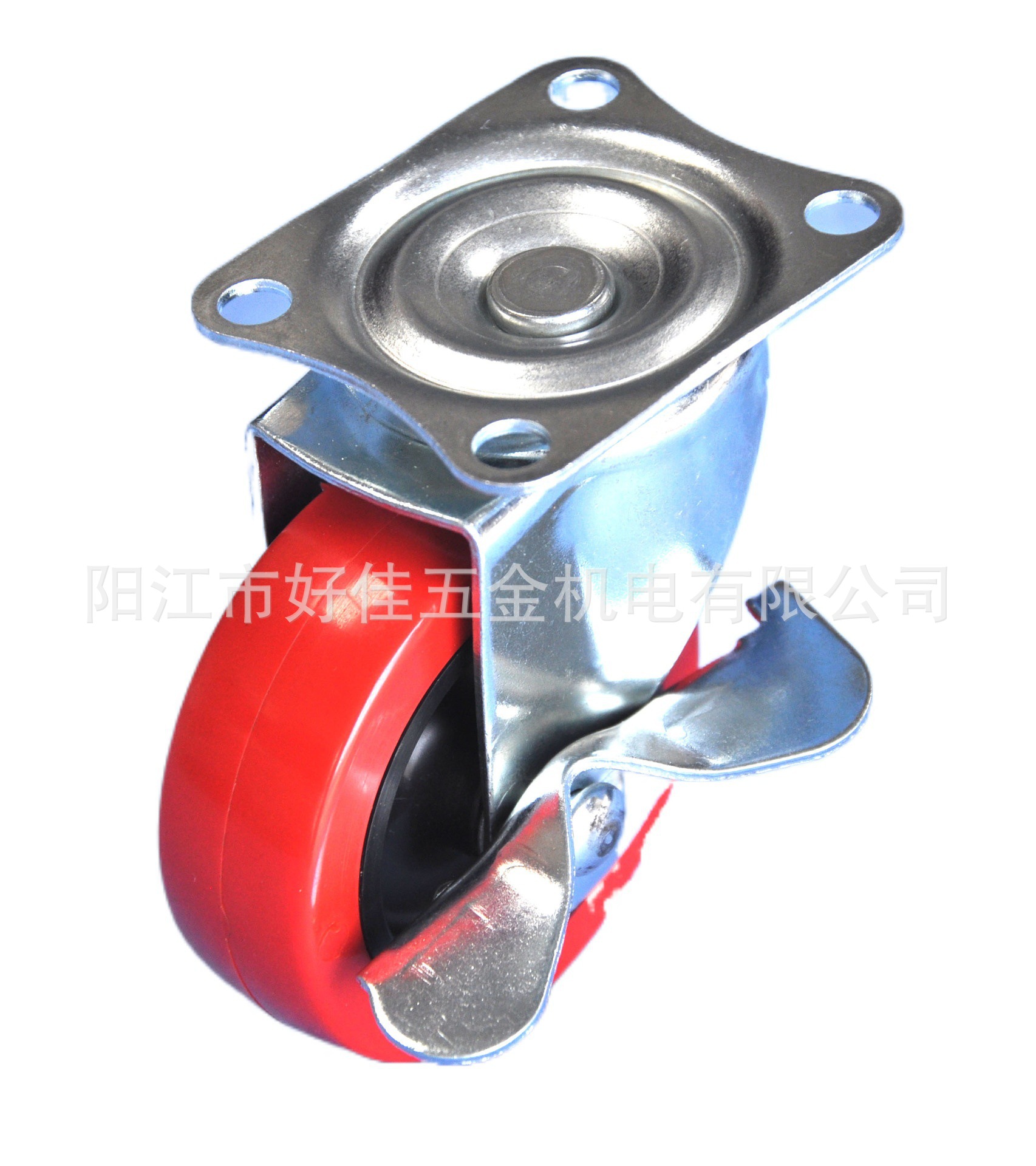 源头工厂产品75X25mm轻型平板边刹红色聚氨酯PU家具脚轮